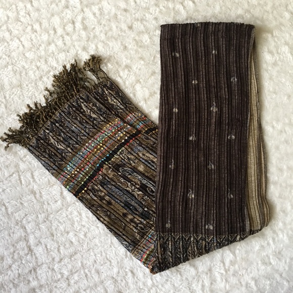 Brown and rainbow bohemian scarf reversible print - Picture 4 of 8